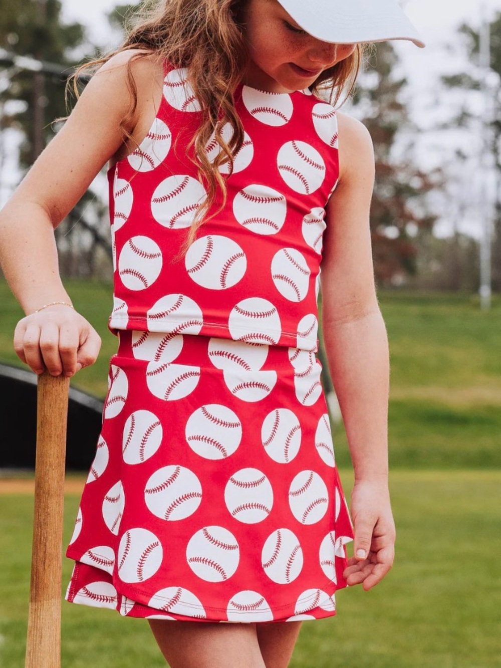 Sweethoney active skort set, home run Red Baseball Print Two-Piece Tank skirt